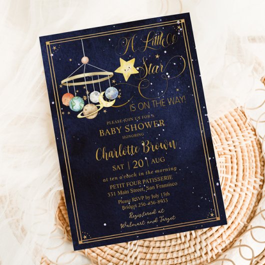 Invitation Starry Night Sky Planètes Little Star Baby shower