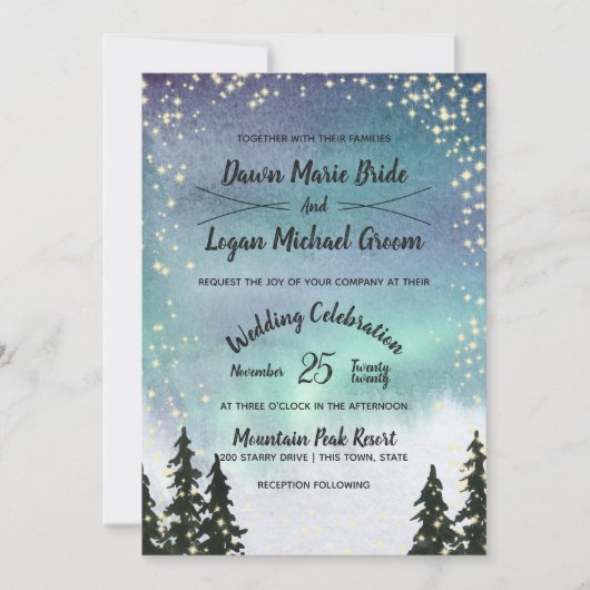 Invitation Starry Northern Lights Mountain Sky Mariage (Devant)