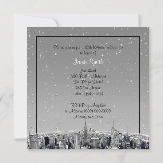 Invitation Starry NYC Etched Fisheye Grey Skyline Anniversair (Dos)