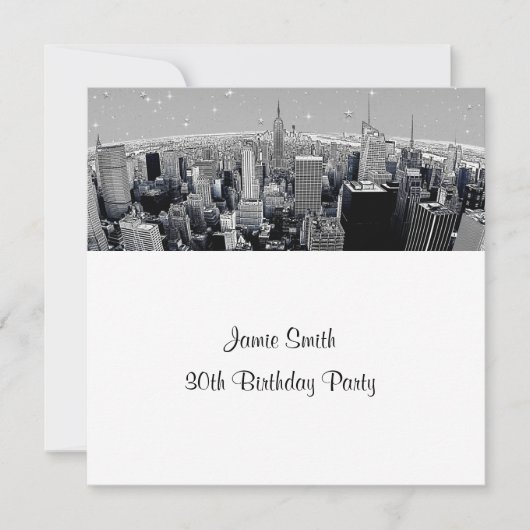 Invitation Starry NYC Etched Fisheye Grey Skyline Anniversair (Devant)