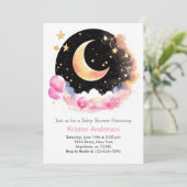 Invitation Starry Space Adventure Baby shower fille rose (Debout devant)