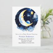 Invitation Starry Space Adventure Blue Boy Baby shower (Debout devant)