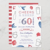 Invitation Stars and Stripes Hommes 60e fête d'anniversaire (Devant / Derrière)