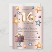 Invitation Stars Cake Rose or Ballons doux 16 (Devant)