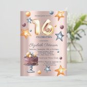 Invitation Stars Cake Rose or Ballons doux 16 (Debout devant)