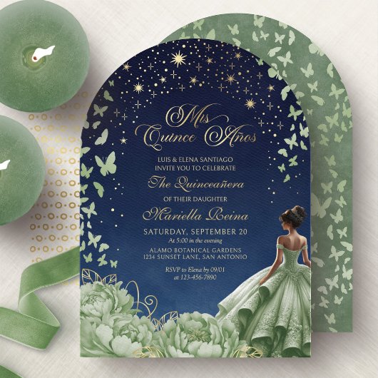 Invitation Stars célestes Sage Quinceanera verte