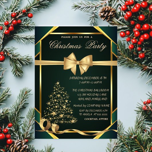 Invitation Stars Christmas Tree ,Bow Green Christmas Party