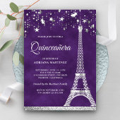 Invitation Stars Confetti Silver Tour Eiffel Quinceanera
