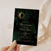 Invitation Stars d'or céleste de minuit vert Quinceanera
