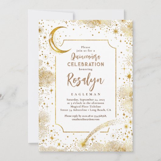 Invitation Stars d'or céleste et Quinceanera nocturne de la l (Devant)