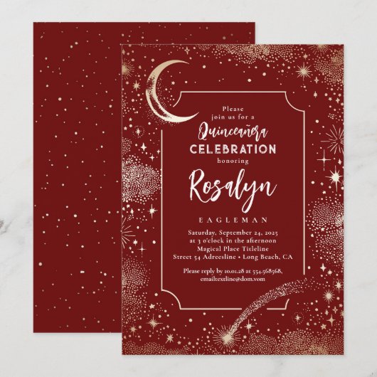 Invitation Stars d'or céleste et Quinceanera nocturne de la l (Devant / Derrière)