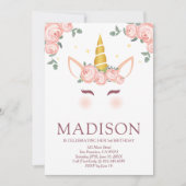 Invitation Stars et fleurs étincelantes Unicorn Anniversaire (Devant)