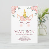 Invitation Stars et fleurs étincelantes Unicorn Anniversaire (Debout devant)