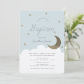 Invitation Stars & Lune Baby Blue Boy Baptême (Debout devant)