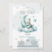 Invitation Stars Lune Nuages Vert Teddy Baby shower Ours (Devant)