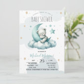 Invitation Stars Lune Nuages Vert Teddy Baby shower Ours (Debout devant)