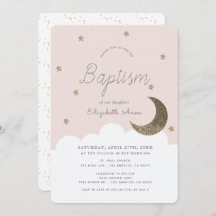 Invitation Stars & Moon Blush Pink Girl Baptism