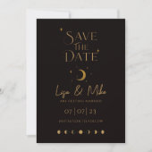 Invitation Stars & Moon Celestial Enregistrer la date, Black  (Devant)