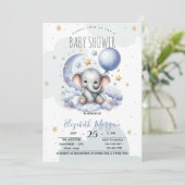Invitation Stars Moon Nuages Teddy Bear Baby shower (Debout devant)