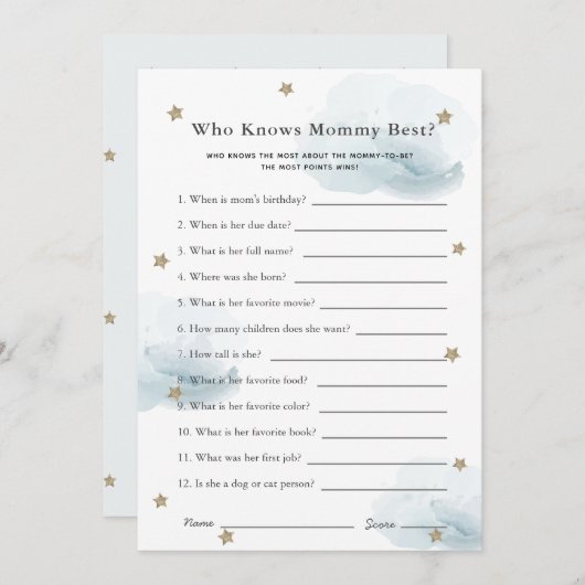 Invitation Stars & Nuages Qui Connaît Maman Jeu De Douche Car (Devant / Derrière)