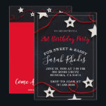 Invitation Stars & Red String Sweet Sassy 21e fête d'annivers<br><div class="desc">Une invitation fantaisiste moderne unique pour une jeune fille avec un invitation sucré et sassy,  des étoiles blanches et une corde rouge sur le noir,  avec une police de caractères blanc tendance. Personnaliser pour tout âge. Un rouge cool sur le thème de couleur noir design. Style frais et jeune.</div>