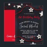 Invitation Stars & Red String Sweet Sassy 21e fête d'annivers<br><div class="desc">Une invitation fantaisiste moderne unique pour une jeune fille avec un invitation sucré et sassy,  des étoiles blanches et une corde rouge sur le noir,  avec une police de caractères blanc tendance. Personnaliser pour tout âge. Un rouge cool sur le thème de couleur noir design. Style frais et jeune.</div>