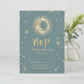 Invitation Stars Solaire Or Celestin Étoiles Mint Green RSVP (Debout devant)