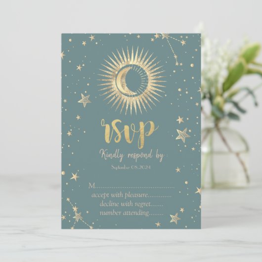 Invitation Stars Solaire Or Celestin Étoiles Mint Green RSVP (Debout devant)