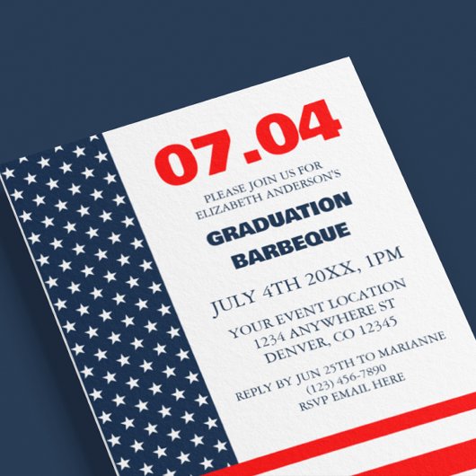 Invitation Stars & Stripes Flag 4th Of July Graduation BBQ