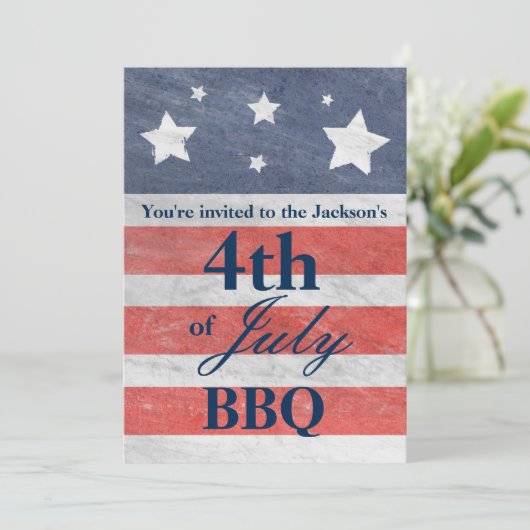 Invitation Stars & Stripes Rouge Blanc Bleu 4 juillet Invitat (Debout devant)
