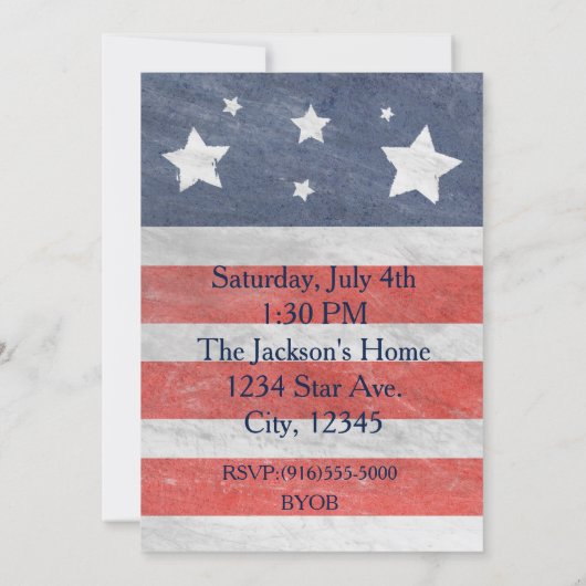 Invitation Stars & Stripes Rouge Blanc Bleu 4 juillet Invitat (Dos)