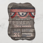 Invitation Stars & Stripes Rustic Wood Retirement Party (Devant / Derrière)