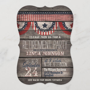Invitation Stars & Stripes Rustic Wood Retirement Party