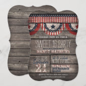 Invitation Stars & Stripes Rustic Wood Sweet 16 Party (Devant / Derrière)
