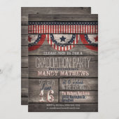 Invitation Stars & Stripes sur Rustic Wood Graduation Party (Devant / Derrière)