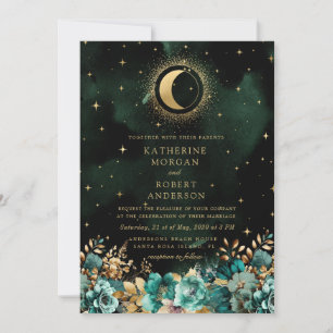 Invitation Stars Turquoises floraux célestes Mariage de lune