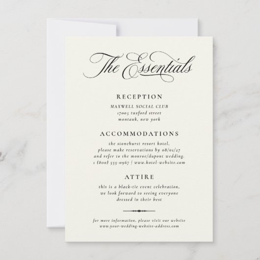 Invitation Stately Calligraphy Wedding Details Card (Devant)