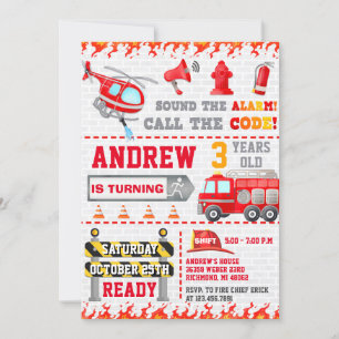Invitation Station de pompiers moderne Secourir Flammes de ca