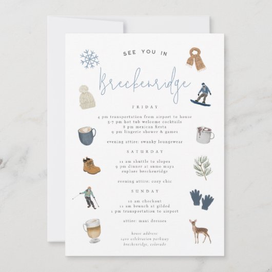 Invitation Station de ski d'hiver Bachelorette Week-end Itiné (Dos)