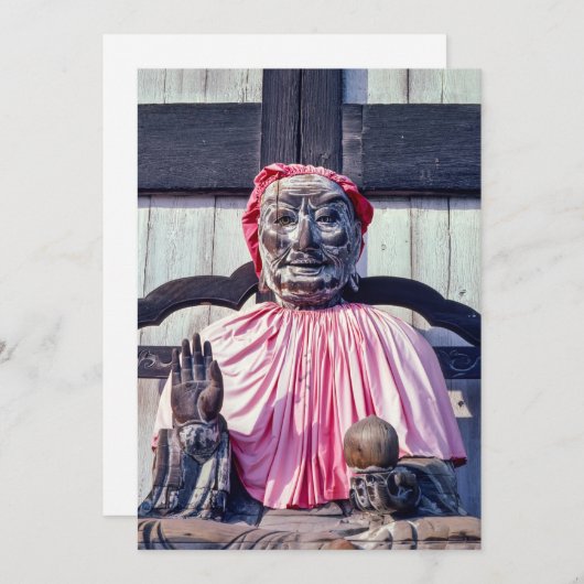 Invitation Statue bouddhiste en bois de Pindola Bharadvaja - (Devant / Derrière)