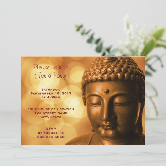 Invitation Statue de Bouddha avec Bokeh Lumières Fête Génériq (Debout devant)