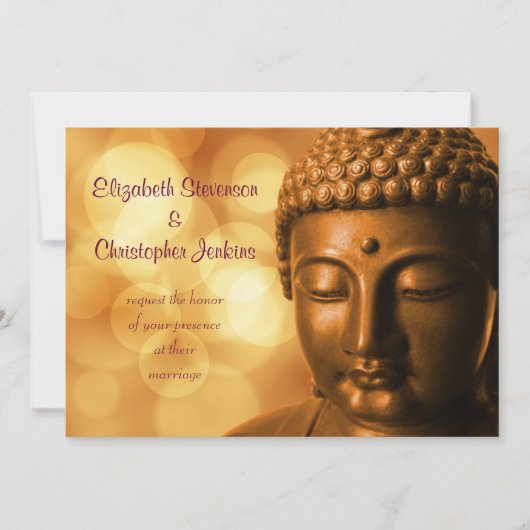 Invitation Statue de Bouddha avec Mariage Bokeh Doré (Devant)