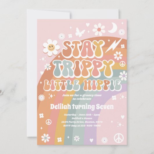 Invitation Stay Trippie Little Hippie Super Rainbow Anniversa (Devant)