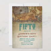 Invitation Steampunk Anniversaire Partie vieux papier engrena (Devant)