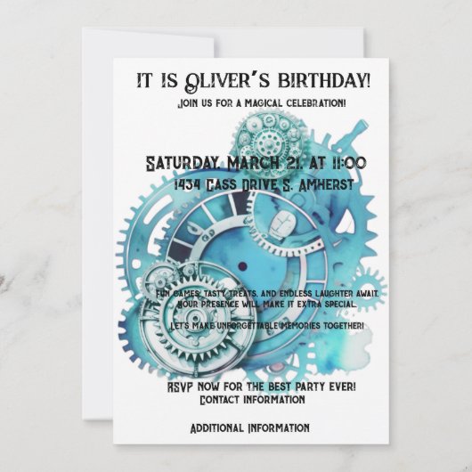 Invitation Steampunk Blue Copper fête d'anniversaire (Dos)