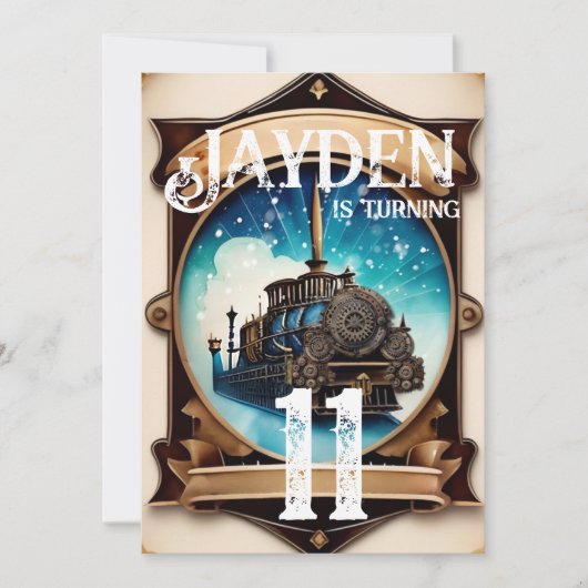 Invitation Steampunk Blue Gold Anniversaire de fête Invitatio (Devant)