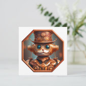 Invitation Steampunk Cat Soldier In 8 Sided Bronze Frame (Debout devant)