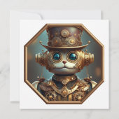 Invitation Steampunk Cat Soldier In 8 Sided Bronze Frame (Dos)