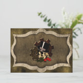 Invitation Steampunk Crâne Rose Mariage gothique (Debout devant)