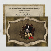 Invitation Steampunk Crâne Rose Mariage gothique (Devant / Derrière)